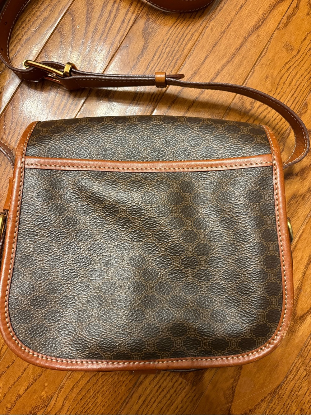 VTG Celine Macadam Pattern Buckle Snap Flap Shoulder Bag Leather Interior - Picture 2 of 13